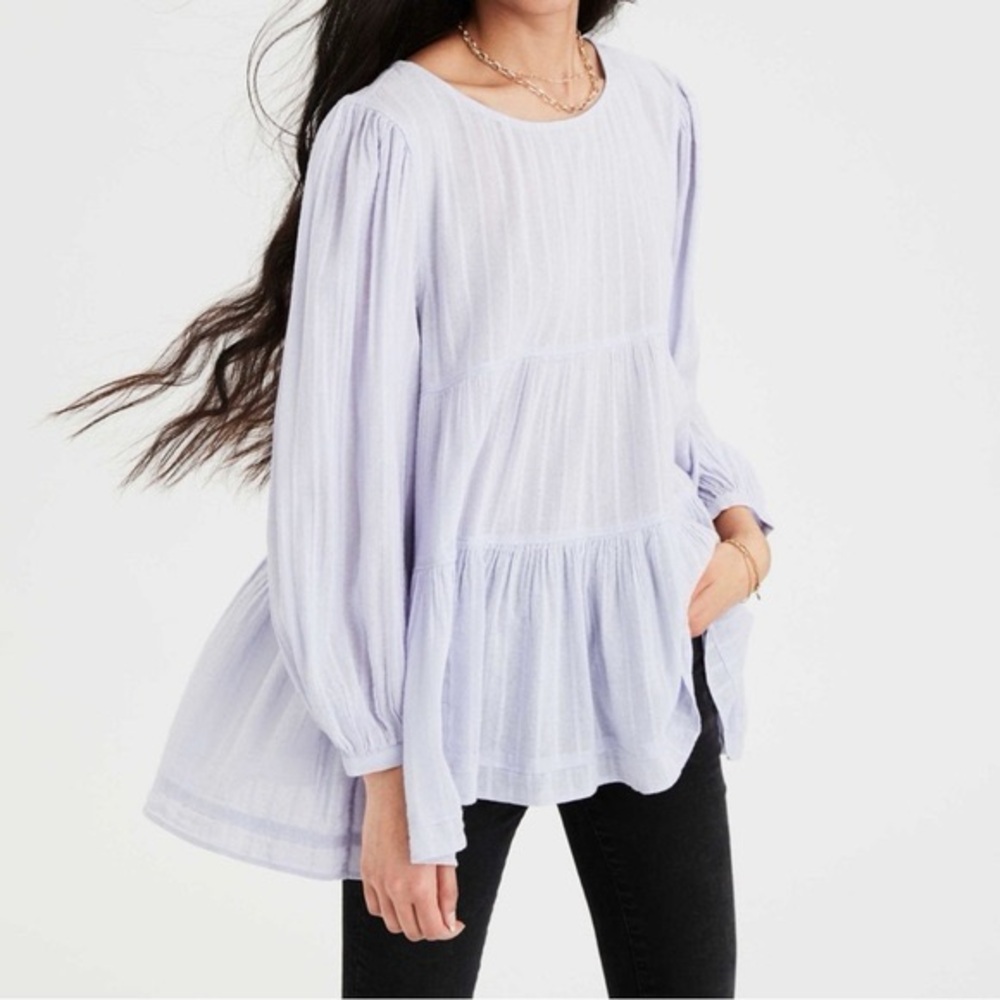American Eagle Lilac Open Back Babydoll Boho Blouse XS